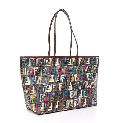 Fendi Zucca Spalmati Vitello FF Multicolor Medium Roll Tote Tobacco Multicolor Marrone 3 of 10