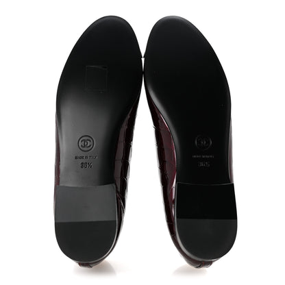 Chanel Patent Calfskin Crocodile Embossed Cap Toe CC Ballerina Flats 36.5 Dark Burgundy Black 6 of 10