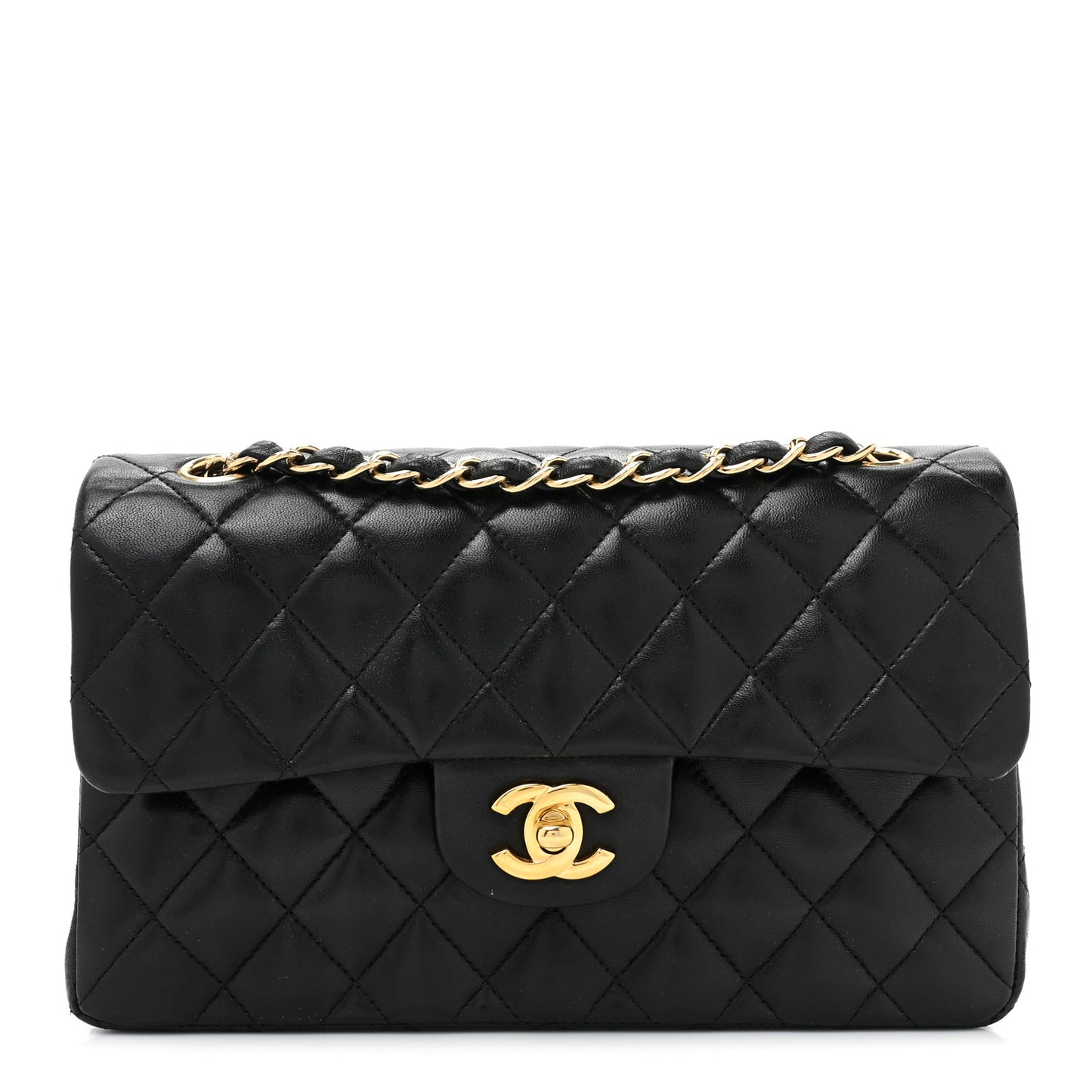 Lambskin Quilted Small Double Flap Black