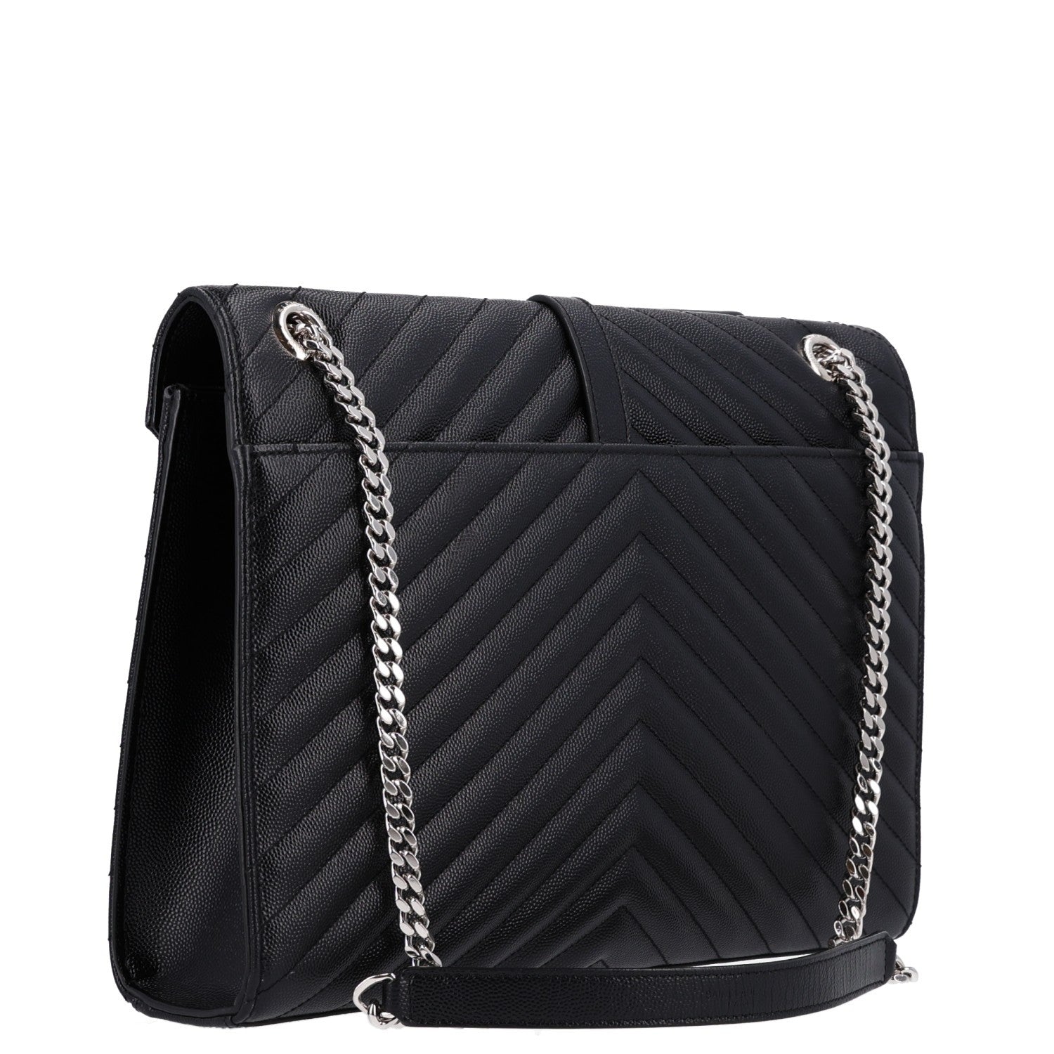Saint Laurent Grain De Poudre Matelasse Chevron Large Monogram Satchel Black 3 of 11