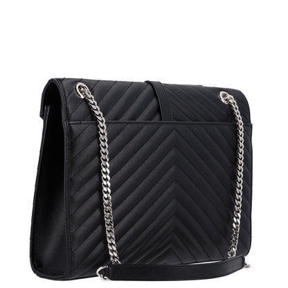 Saint Laurent Grain De Poudre Matelasse Chevron Large Monogram Satchel Black 3 of 11