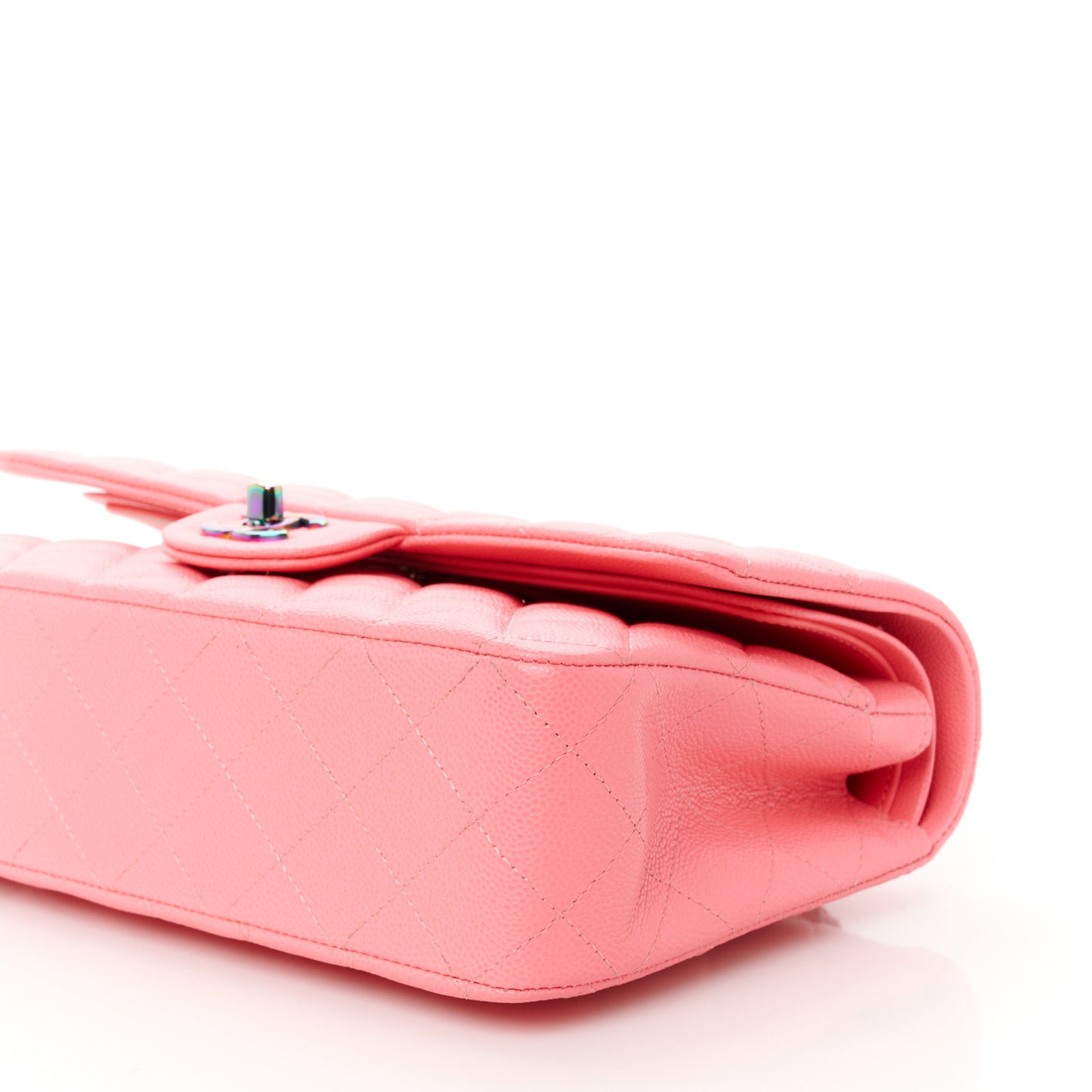 Caviar Quilted Rainbow Medium Double Flap Coral Pink