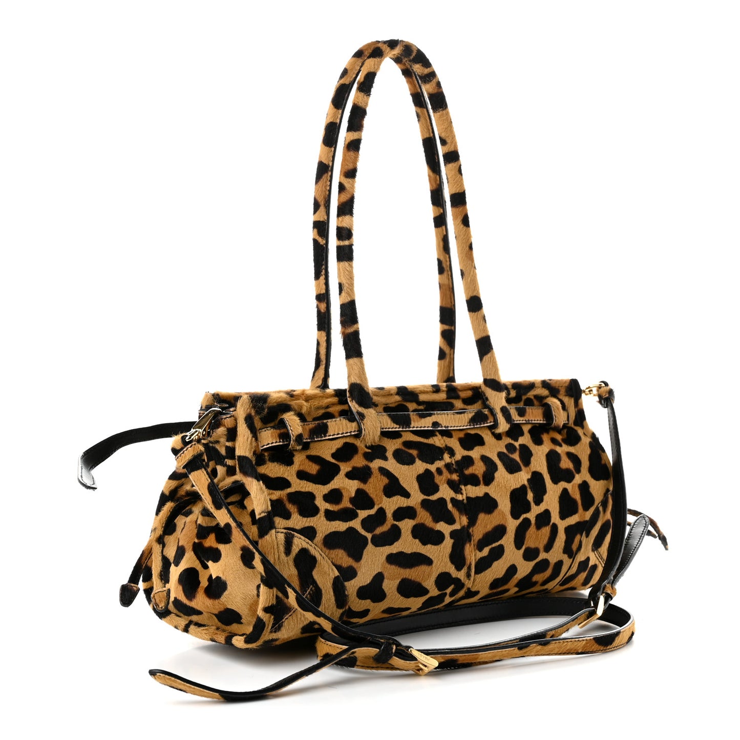 Pony Hair Leopard Print Triangle Medium Bonnie Shoulder Bag Honey