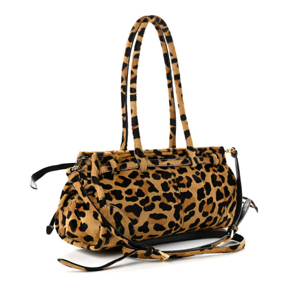 Prada Pony Hair Leopard Print Triangle Medium Bonnie Shoulder Bag Honey 3 of 11