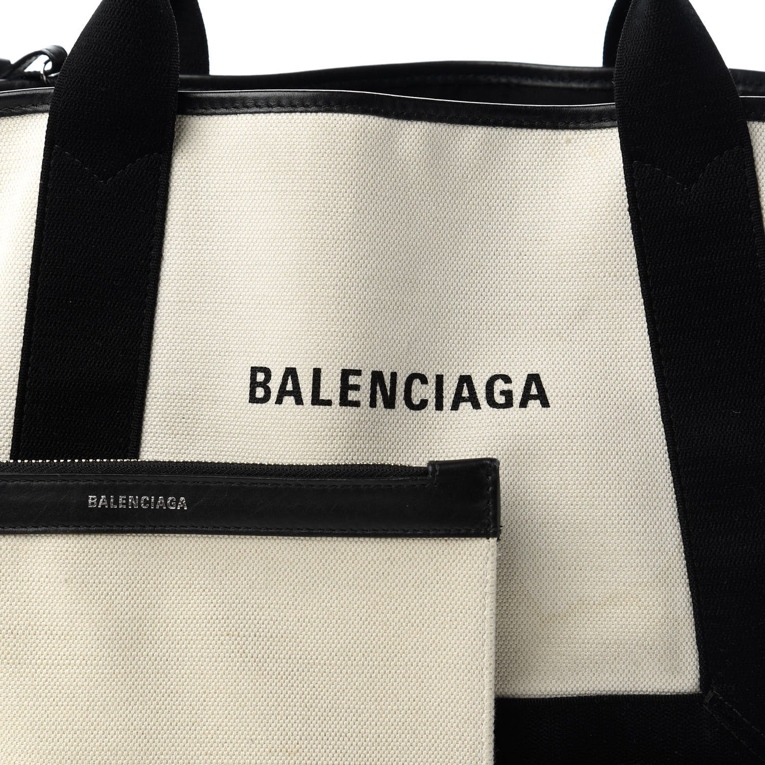 Balenciaga Cotton Canvas Satin Calfskin S Navy Cabas Natural Black 10 of 11