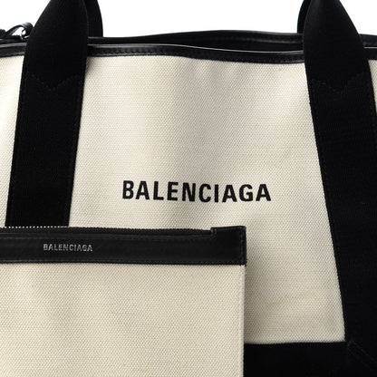 Balenciaga Cotton Canvas Satin Calfskin S Navy Cabas Natural Black 10 of 11
