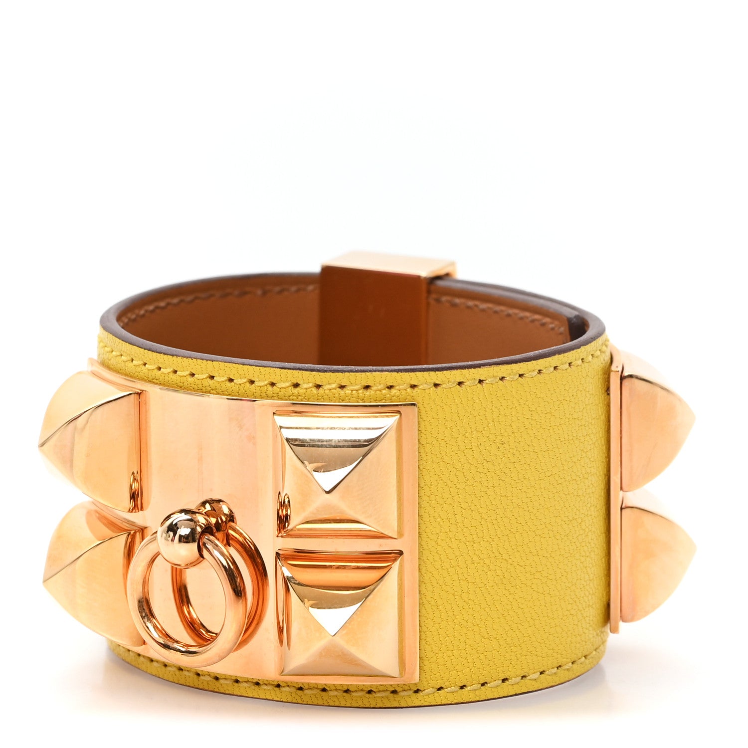 Hermes Chevre Chamkila Collier de Chien CDC Bracelet T2 Jaune De Naples 1 of 5