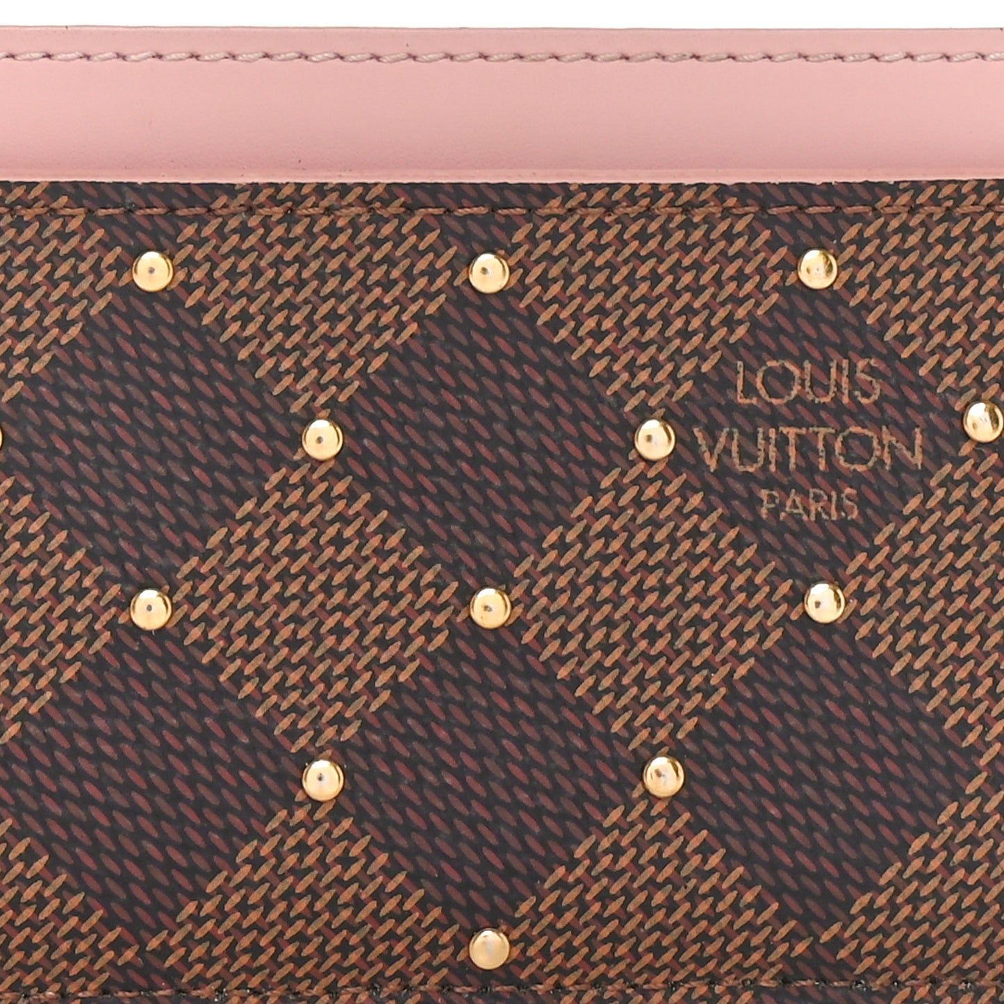 Damier Ebene Studded Card Holder Rose Ballerine