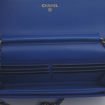 Chanel Lambskin Quilted Boy Wallet On Chain WOC Blue 7 of 9
