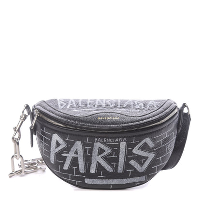 Balenciaga Agneau Arena Graffiti All Over XXS Souvenir Belt Bag Black White 1 of 10