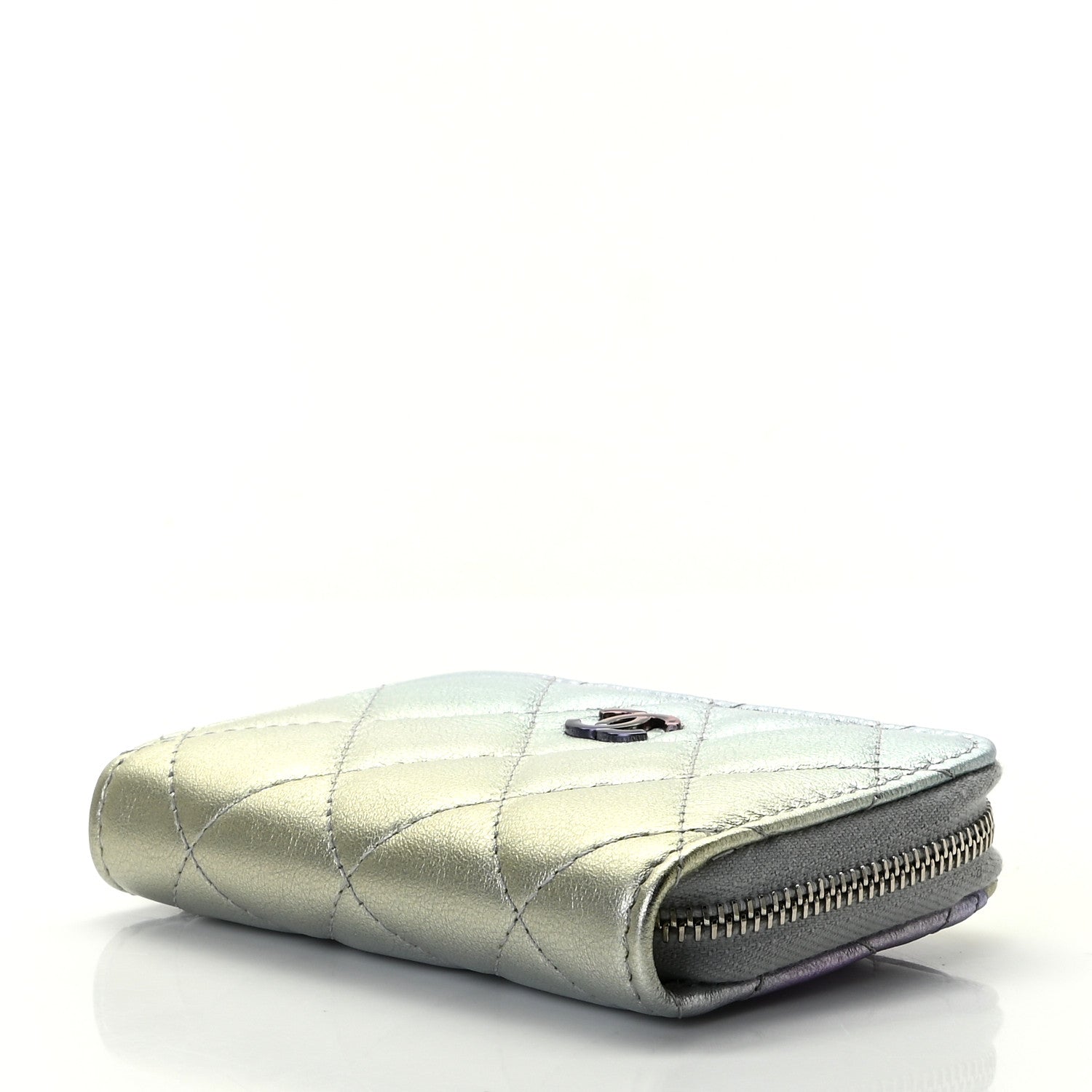 Chanel Gradient Metallic Calfskin Quilted Zip Around Coin Purse Wallet Silver Blue Yellow Purple 7 of 8