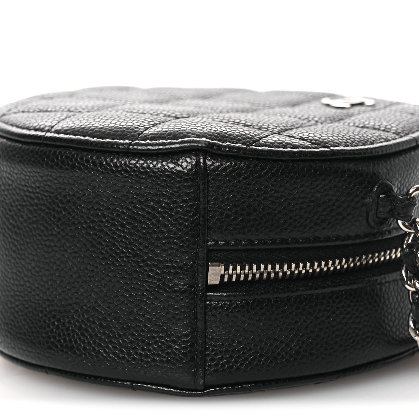 Caviar Quilted Round Clutch With Chain Black