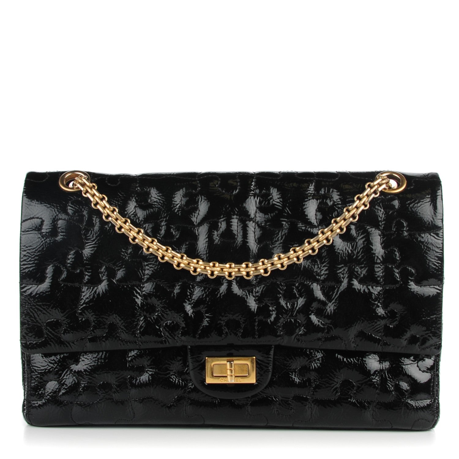 Chanel Crackled Patent Calfskin Puzzle 2.55 Reissue 226 Flap Black 1 of 8