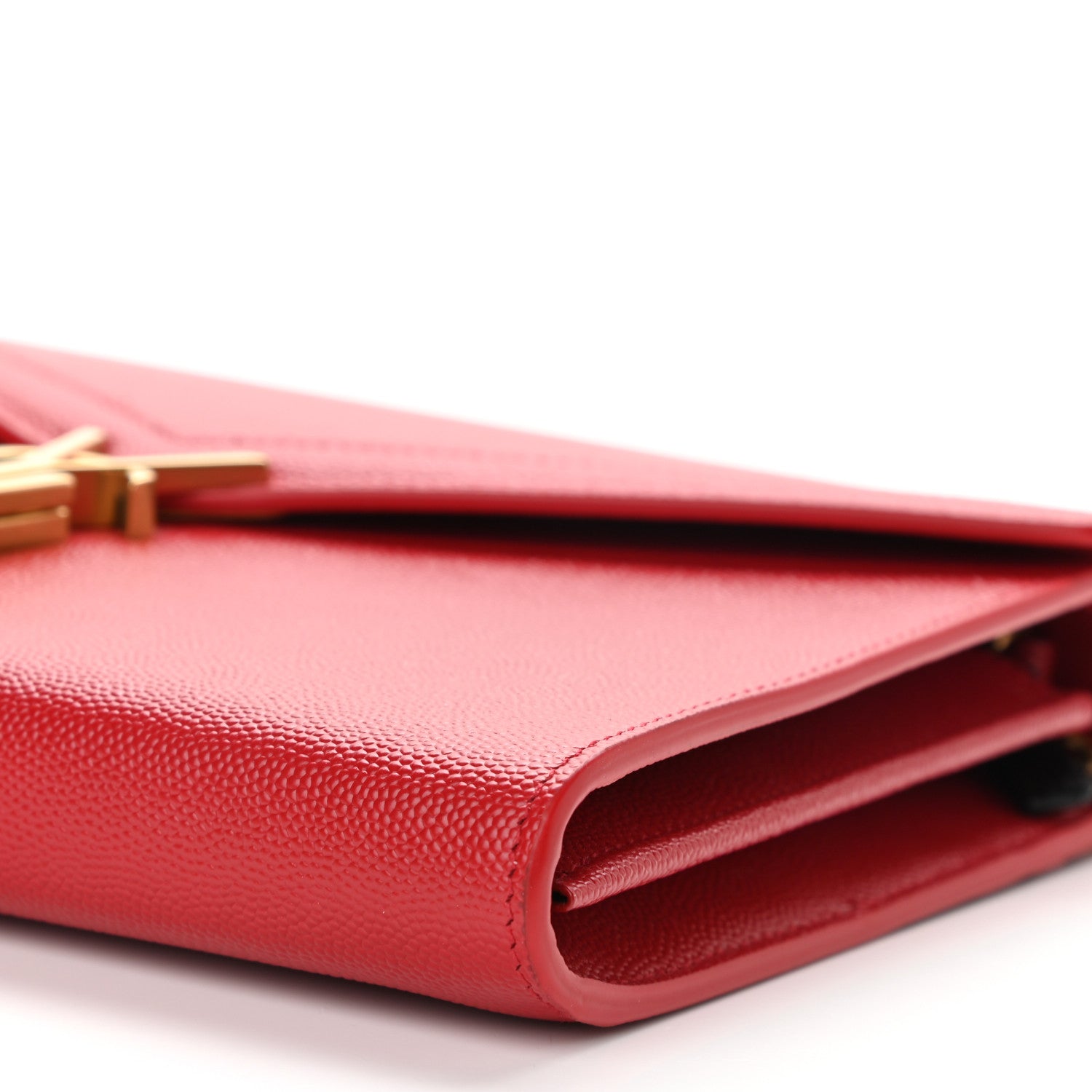 Saint Laurent Grain De Poudre Monogram Cassandra Chain Wallet Red 10 of 12