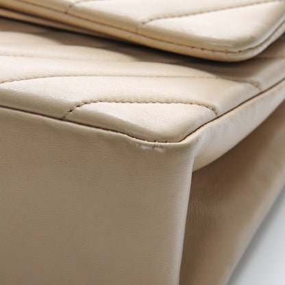Chanel Lambskin Chevron Quilted Medium Double Flap Beige 11 of 11