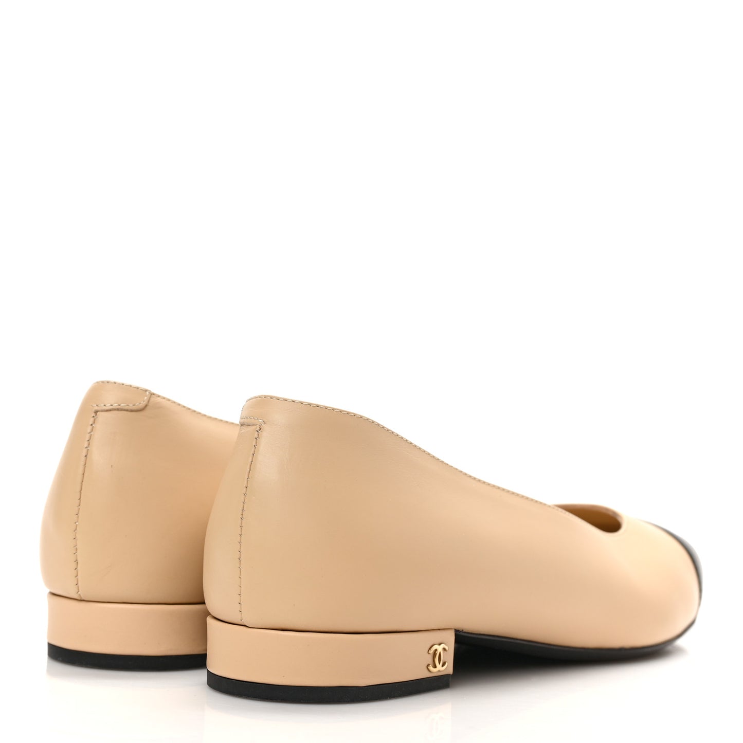 Lambskin Cap Toe CC Uniform Ballerina Flats 39 Beige Black