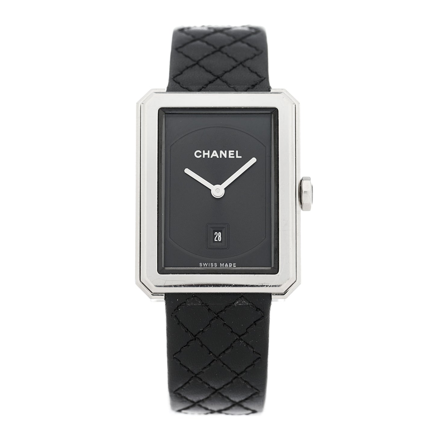 Stainless Steel Calfskin 26mm Boy-Friend Quilt Quartz Watch Black