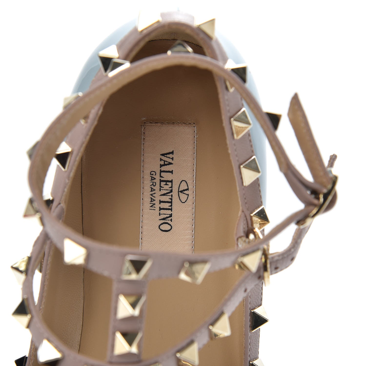 Valentino Garavani Patent Nappa Rockstud Cage Ballerina Flats 39 Sky Sorbet Poudre 6 of 9