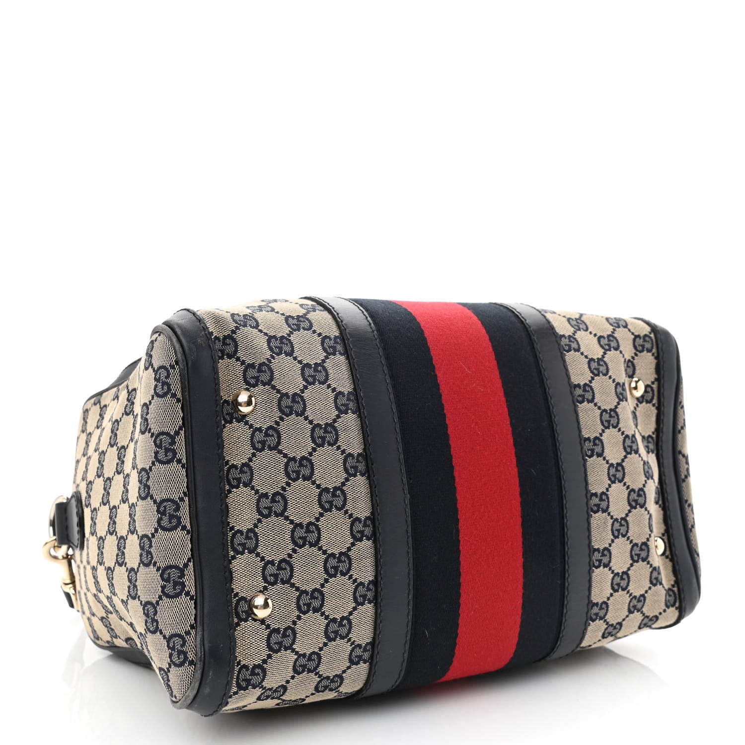 Gucci Monogram Selleria Calfskin Vintage Web Medium Boston Beige Blue 4 of 15