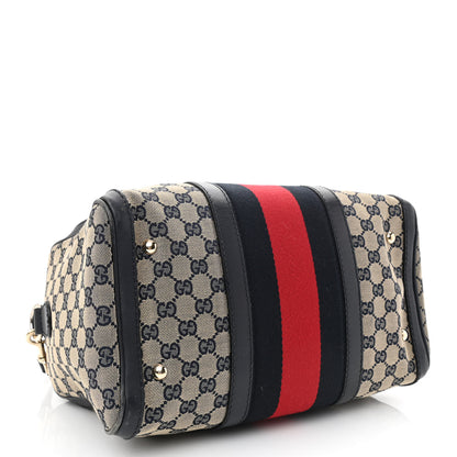 Gucci Monogram Selleria Calfskin Vintage Web Medium Boston Beige Blue 4 of 15