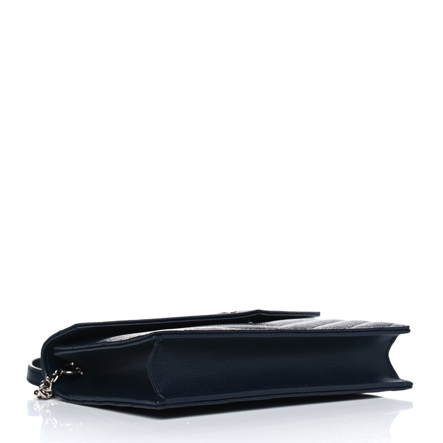 Grain De Poudre Matelasse Chevron Monogram Envelope Chain Wallet Navy