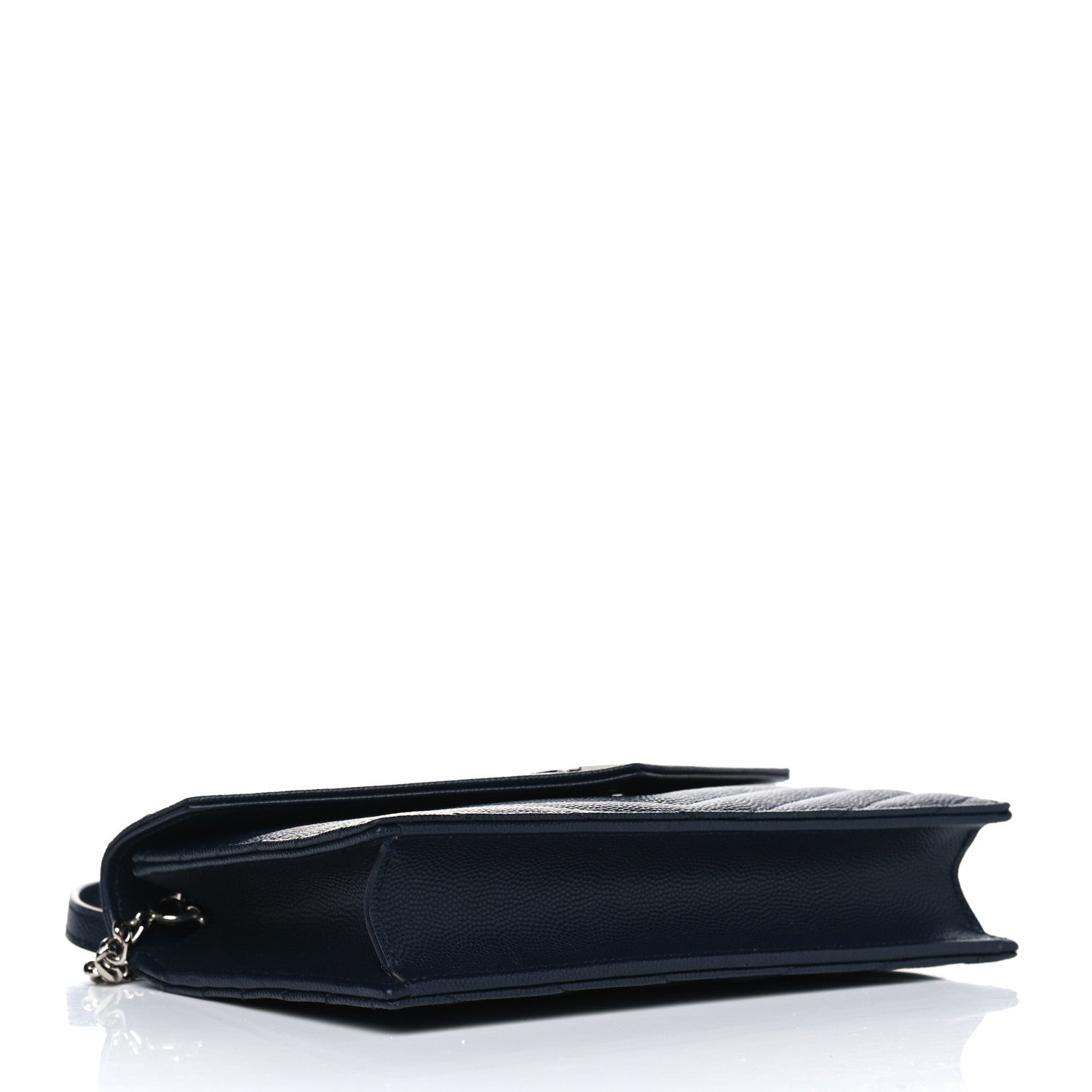 Saint Laurent Grain De Poudre Matelasse Chevron Monogram Envelope Chain Wallet Navy 3 of 4