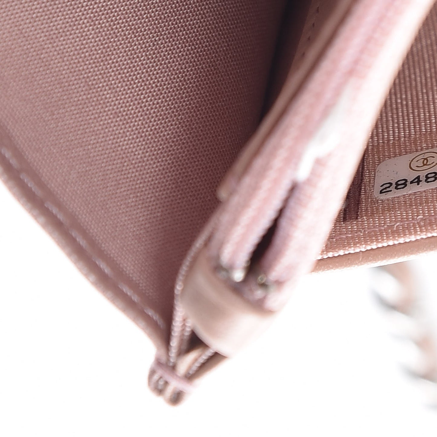 Goatskin Camellia Embossed Wallet On Chain WOC Light Pink