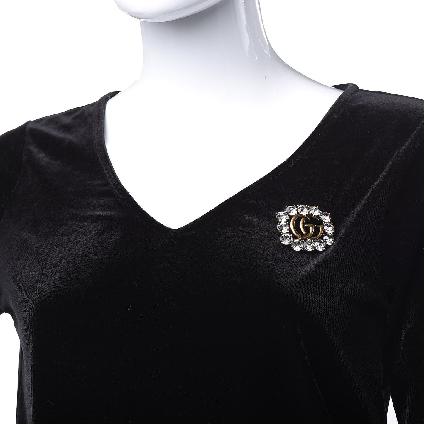 Metal Crystal Double G Brooch Aged Gold