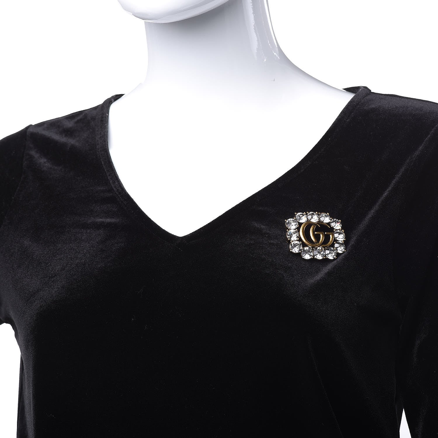 Gucci Metal Crystal Double G Brooch Aged Gold 2 of 6
