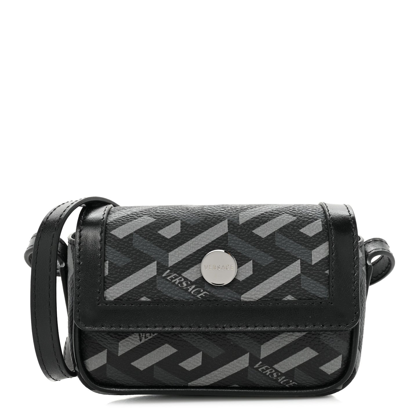 Coated Canvas La Greca Signature Print Mini Bag Black