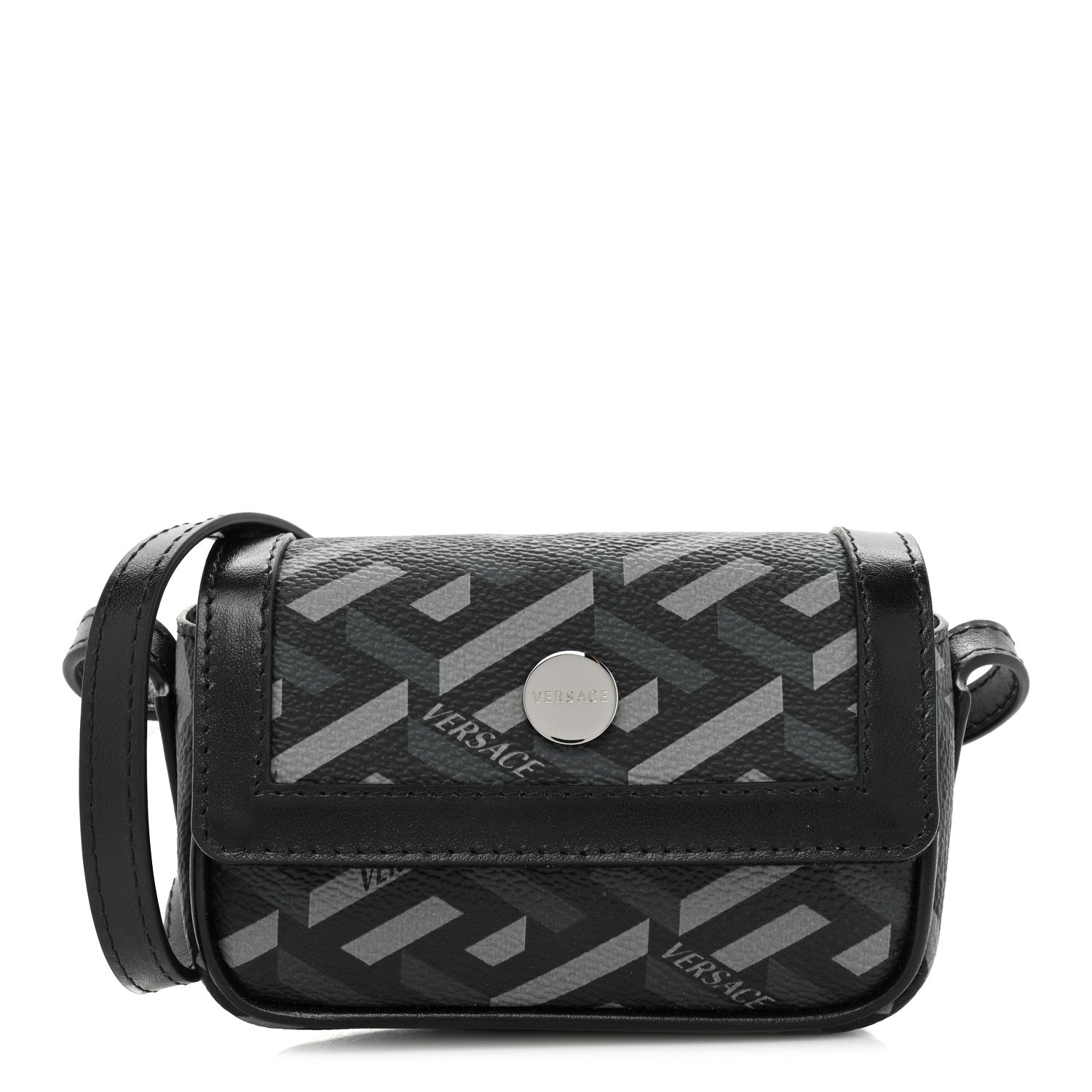 Versace Coated Canvas La Greca Signature Print Mini Bag Black 1 of 10