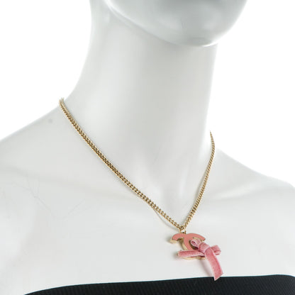 Chanel Metal Enamel Velvet CC Bow Necklace Gold Pink 2 of 5