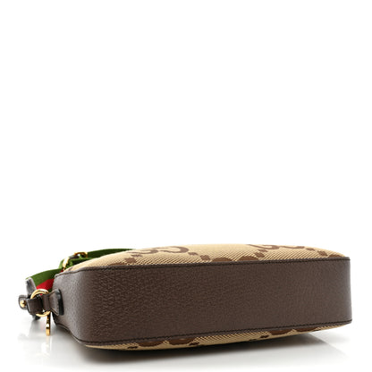 Gucci Monogram Jumbo GG Textured Dollar Calfskin Web Messenger Shoulder Bag Camel Ebony New Acero 4 of 15