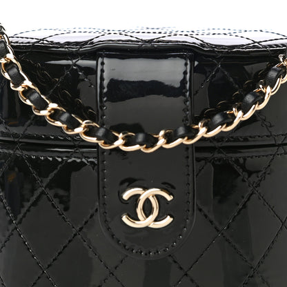 Chanel Patent Quilted Round Small Vanity With Chain Black 8 of 11