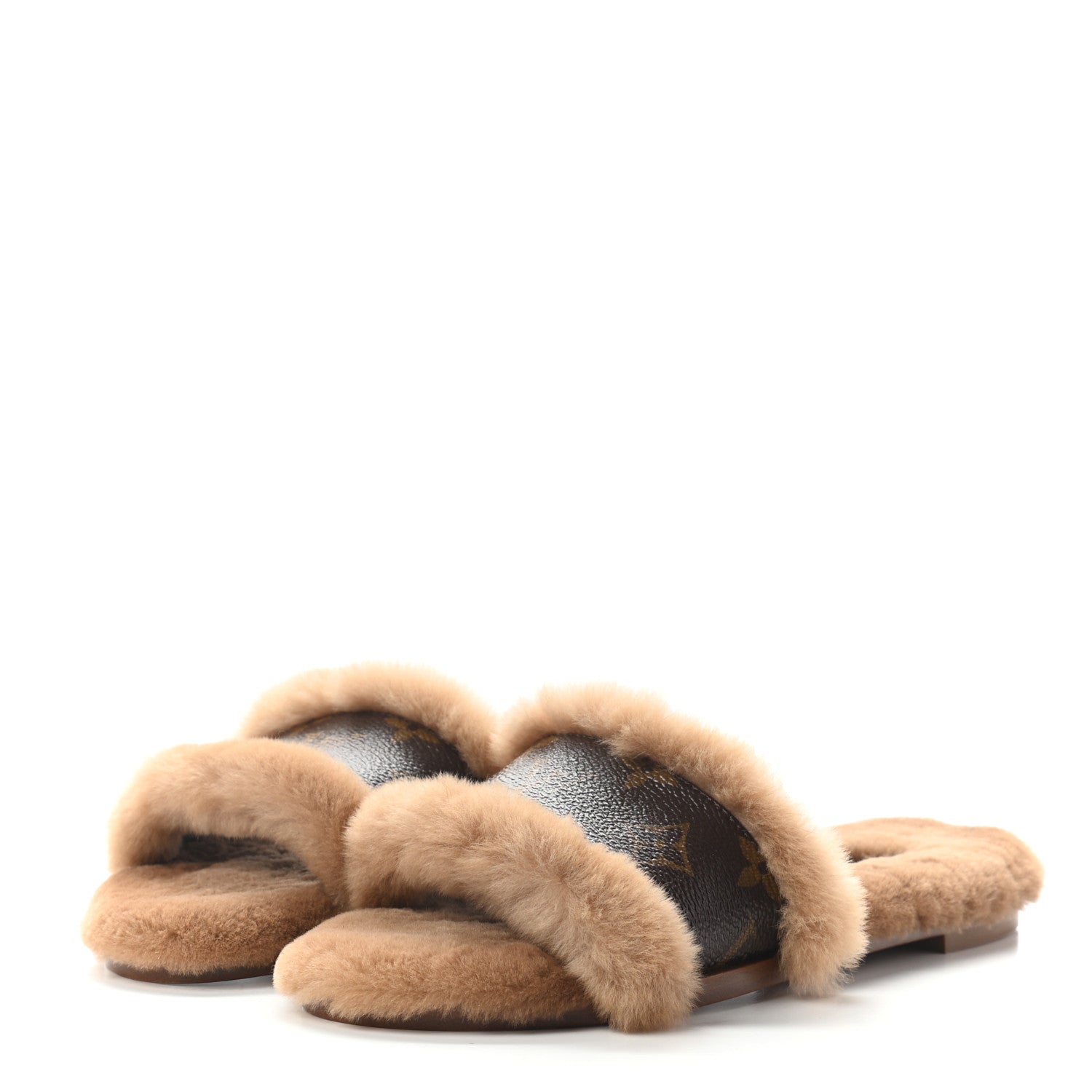 Louis Vuitton Mink Fur Monogram Lock It Flat Mule 36 Cognac 2 of 8