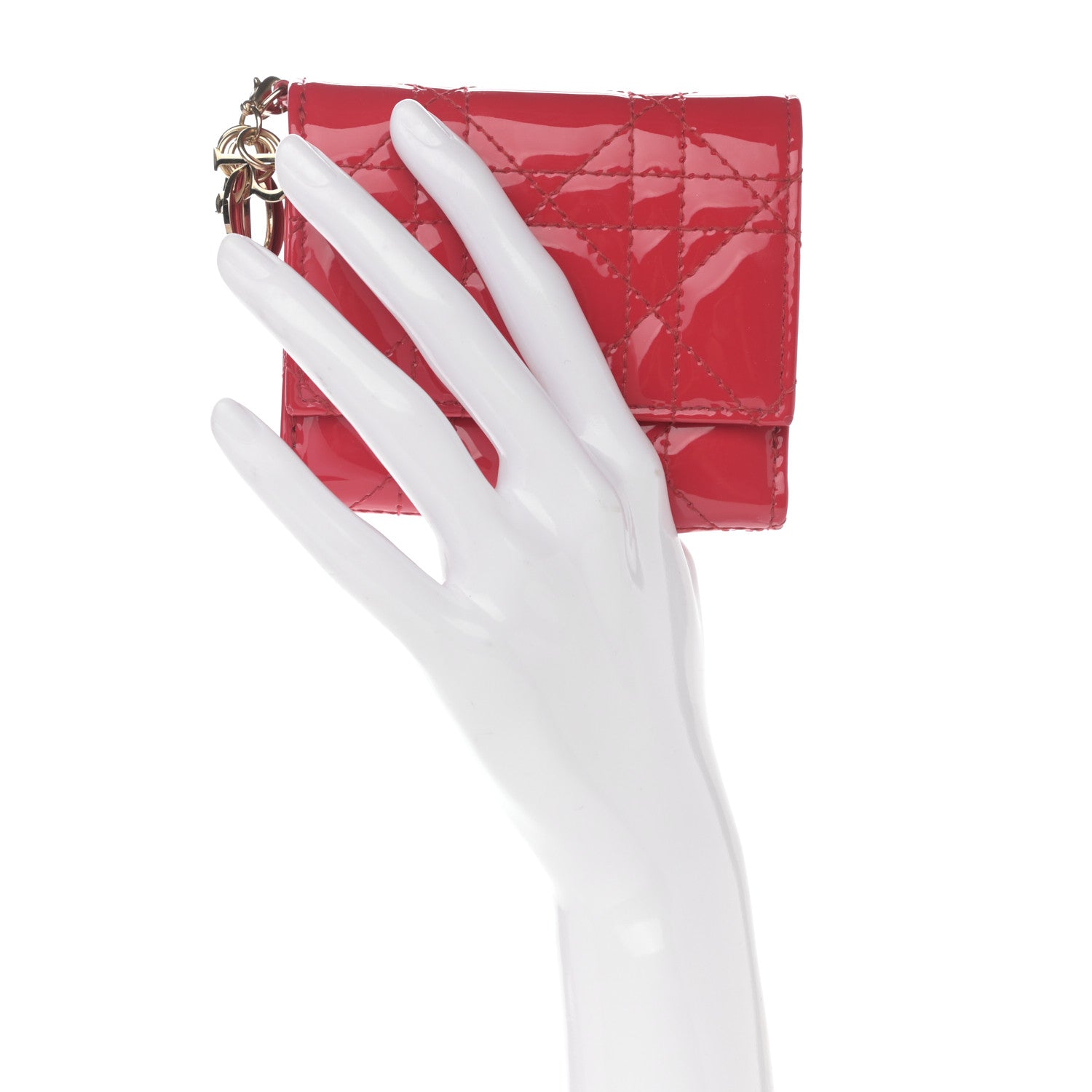 Christian Dior Patent Cannage Lady Dior Lotus Wallet Red 2 of 9