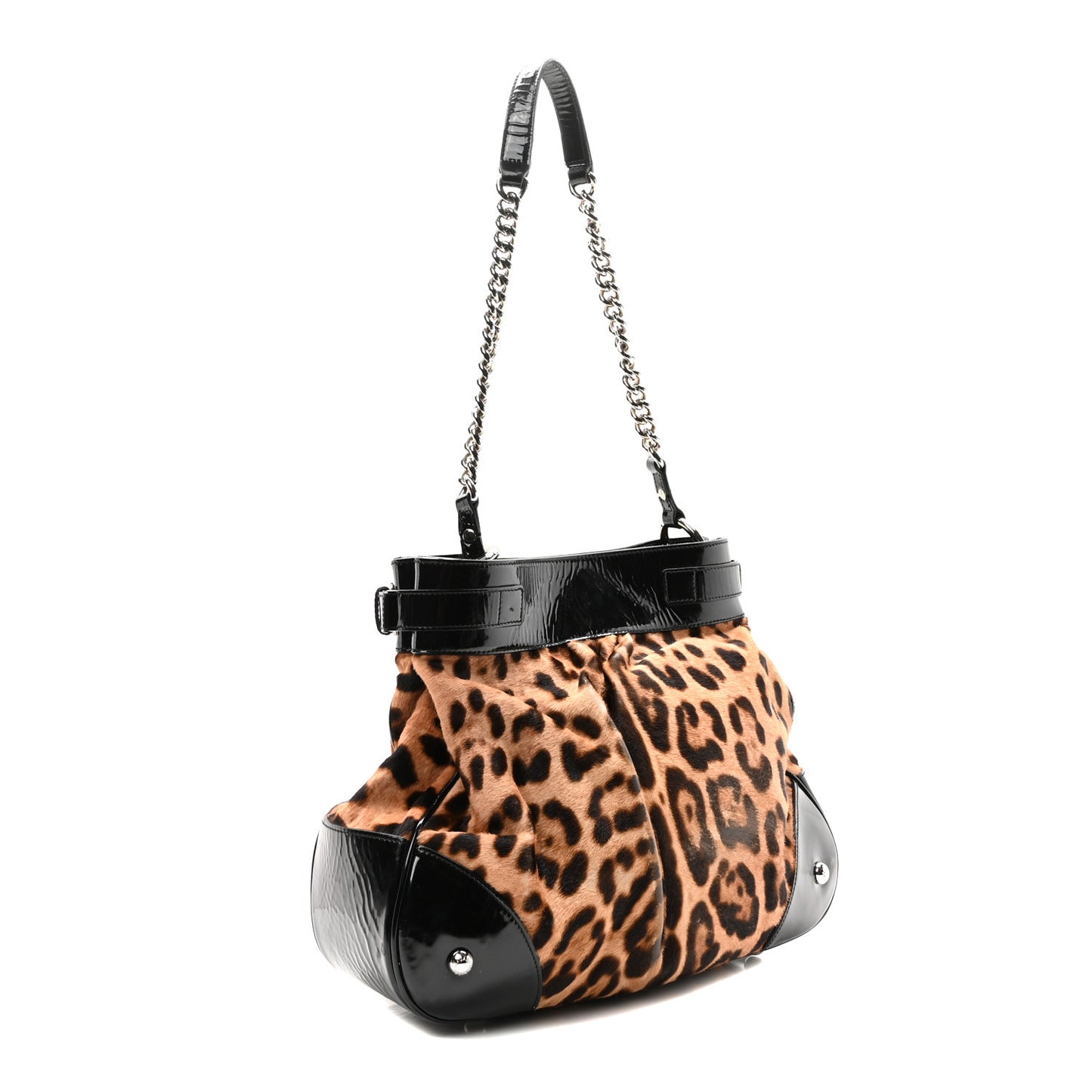 Calf Hair Leopard Print Patent Miss Silky Satchel Naturale