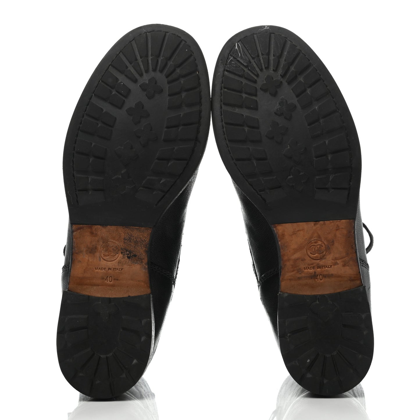 Calfskin Quilted Lace Up Combat Boots 40 Black