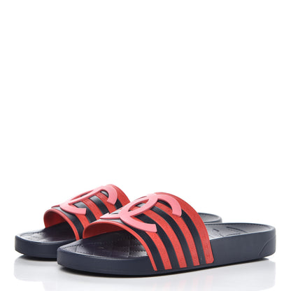 Chanel Rubber CC Flat Slide Sandals 37 Pink Red 3 of 10