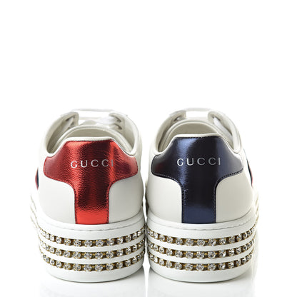 Gucci Calfskin Crystal Web Bee Embroidered Womens Ace Platform Sneakers 35.5 White 5 of 10