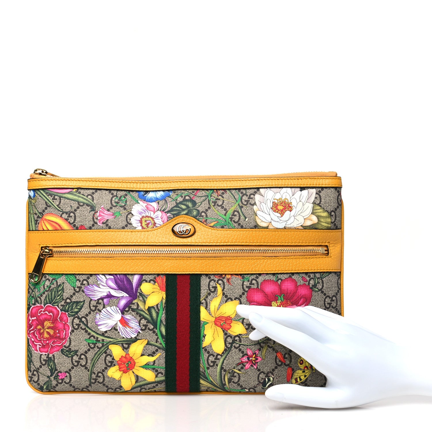 Gucci GG Supreme Monogram Flora Large Ophidia Pouch Clutch Beige Multicolor Crop 2 of 10