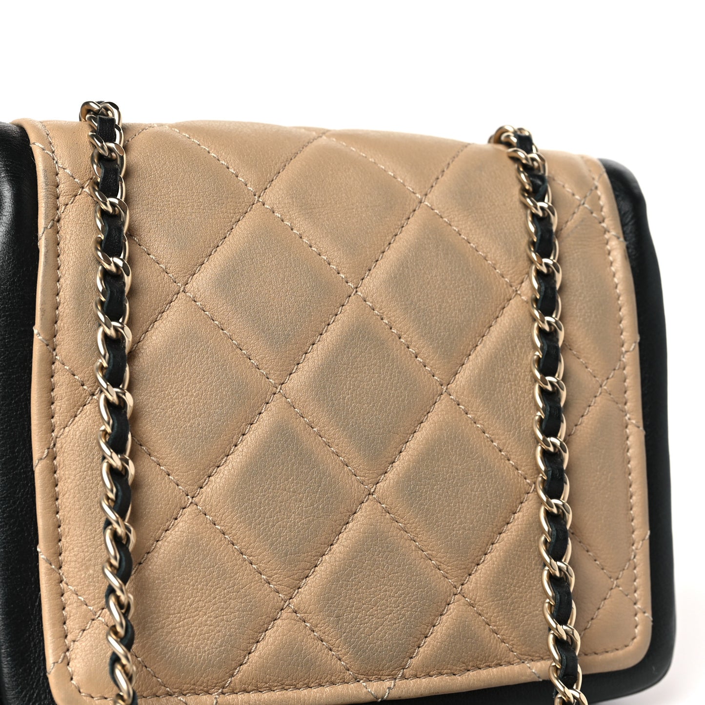 Lambskin Quilted Graphic Mini Flap Bag Beige Black