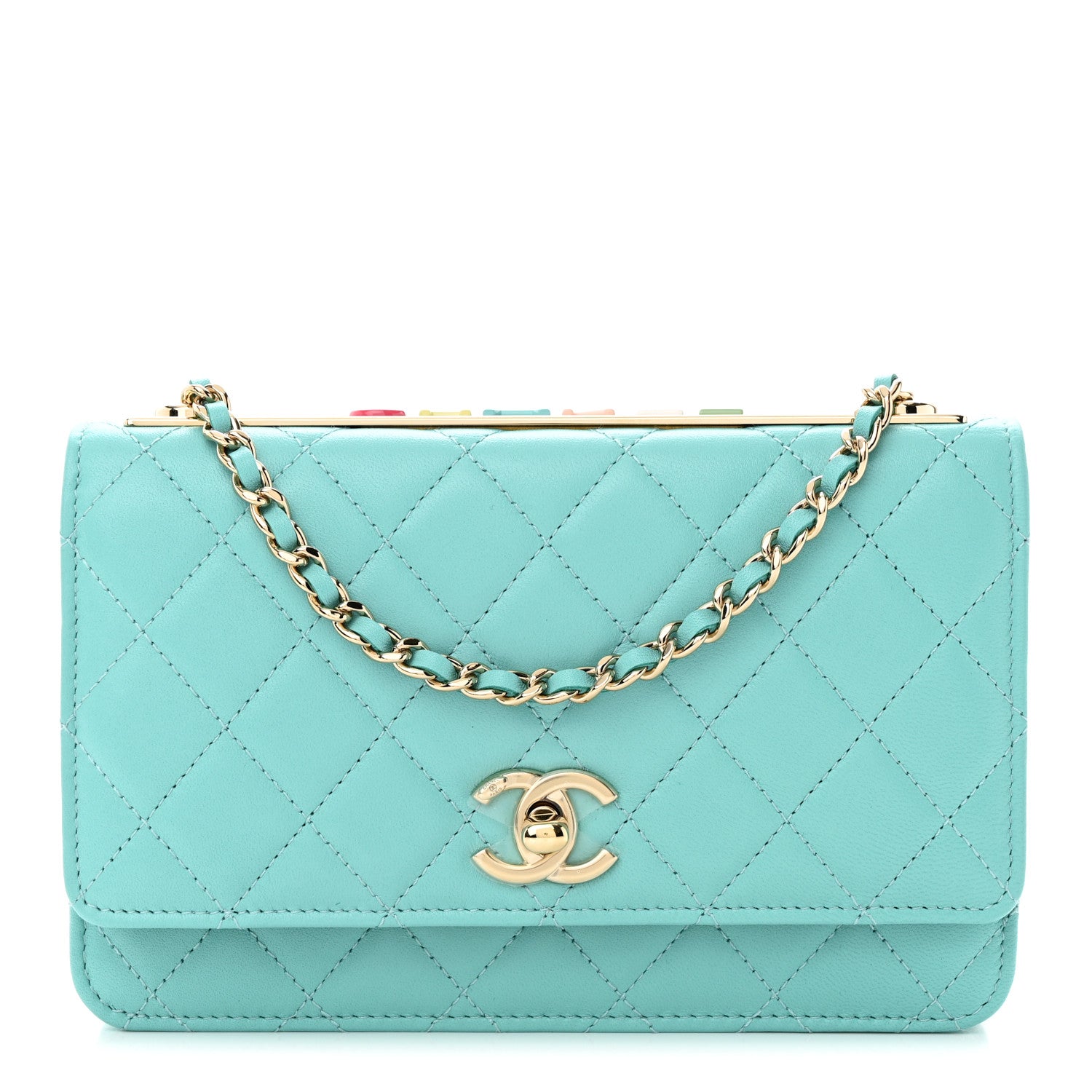 Chanel Lambskin Quilted Trendy CC Wallet On Chain WOC Turquoise 1 of 12