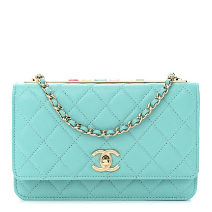 Chanel Lambskin Quilted Trendy CC Wallet On Chain WOC Turquoise 1 of 12