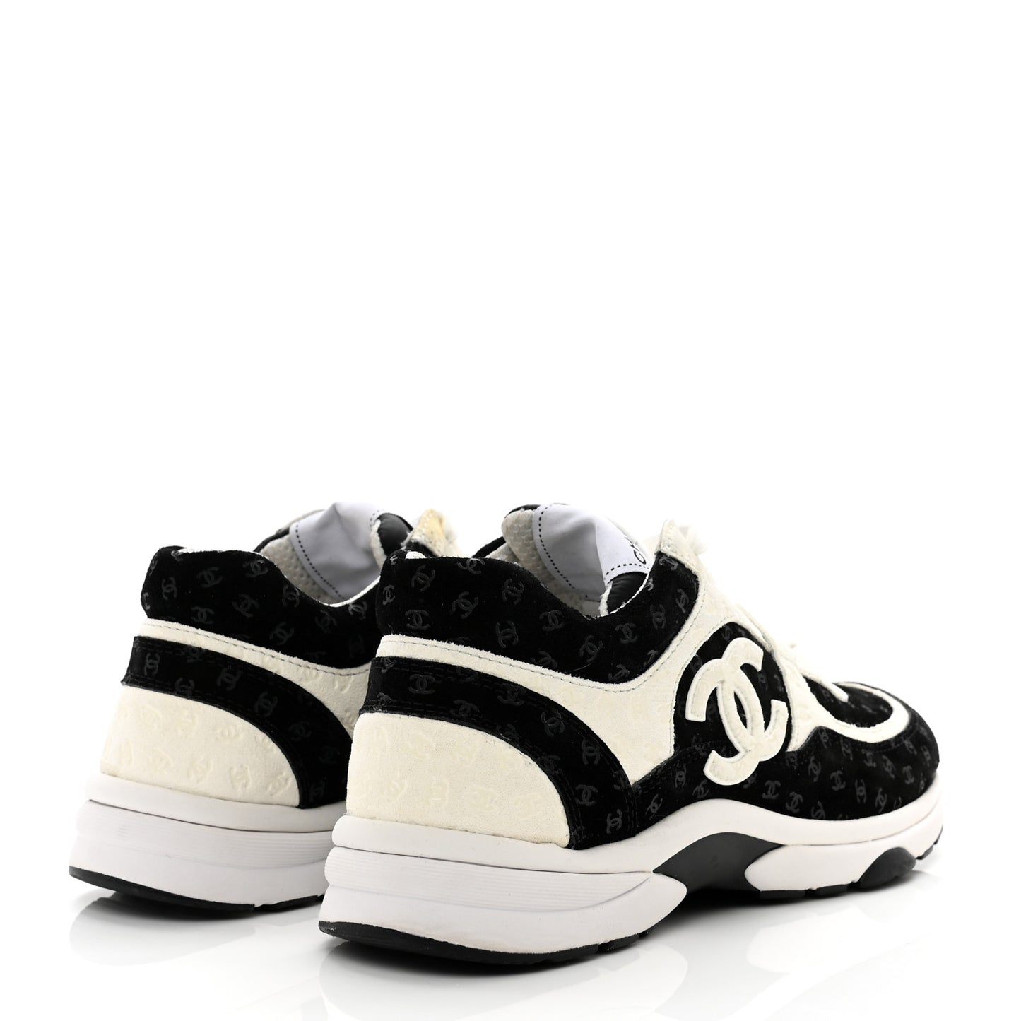 Nylon Suede Calfskin Printed CC Sneakers 38.5 White Black