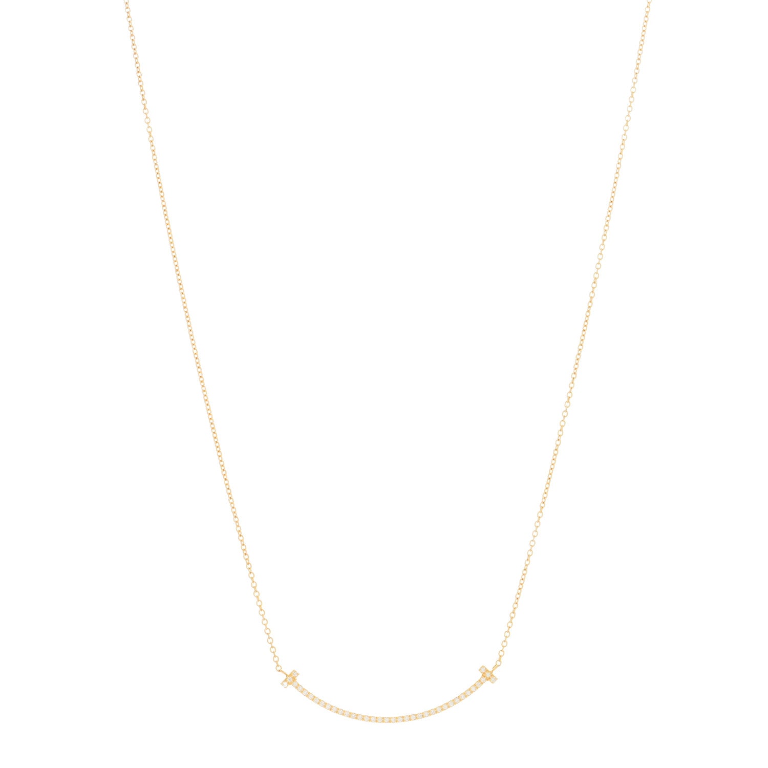Tiffany 18K Yellow Gold Diamond Small T Smile Pendant Necklace 1 of 4