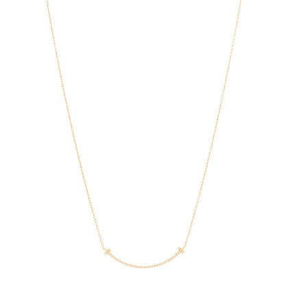 Tiffany 18K Yellow Gold Diamond Small T Smile Pendant Necklace 1 of 4