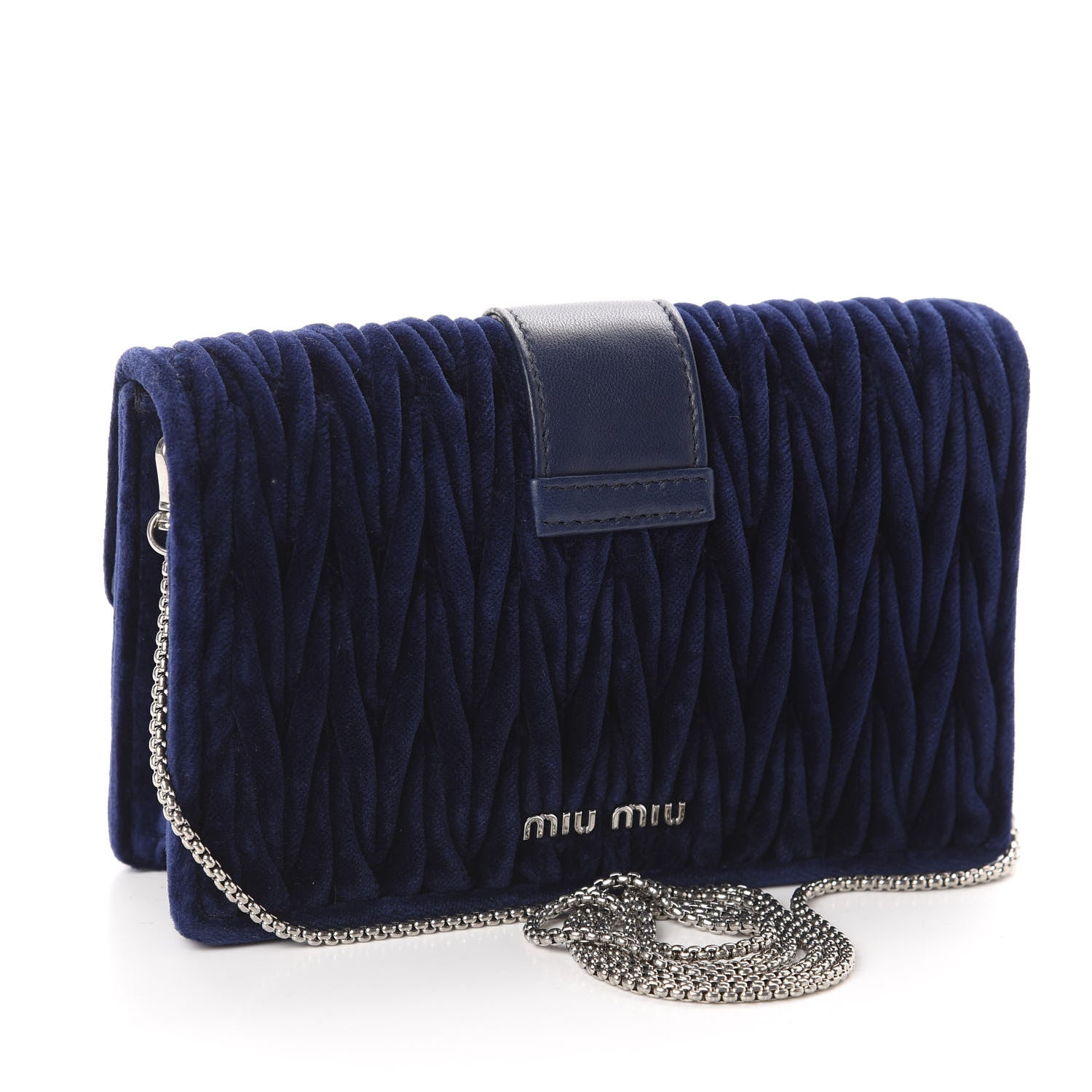 Miu Miu Velluto Matelasse Crystal Embellished Chain Shoulder Bag Inchiostro 3 of 9