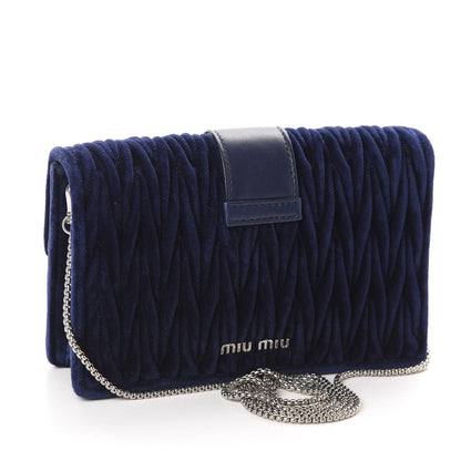 Miu Miu Velluto Matelasse Crystal Embellished Chain Shoulder Bag Inchiostro 3 of 9