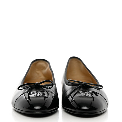 Chanel Lambskin Patent Cap Toe Ballerina Flats 41 Black 2 of 12